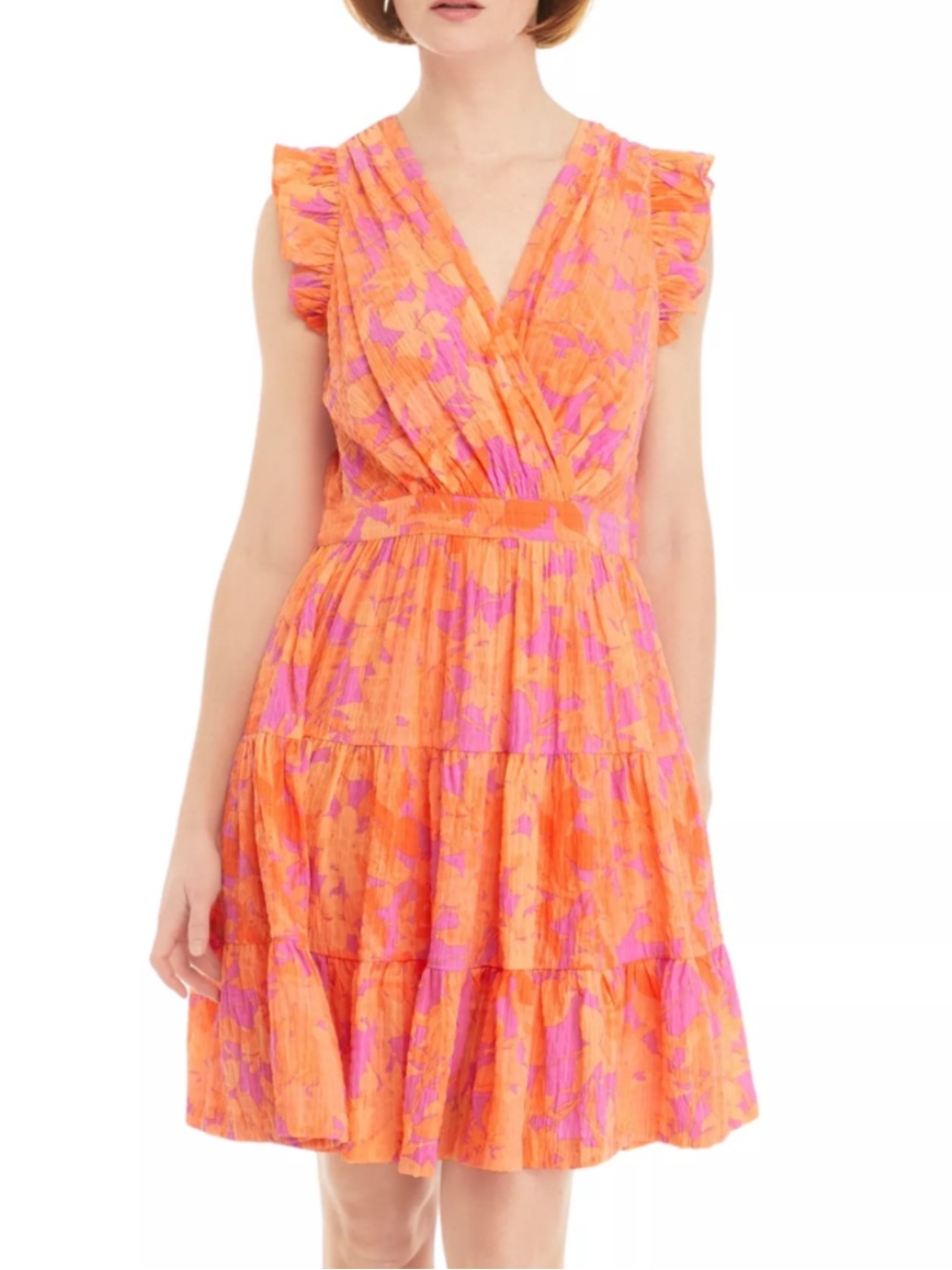 NWOT Taylor Orange Purple Floral Ruffled Tiered V-Neck Midi Dress 4